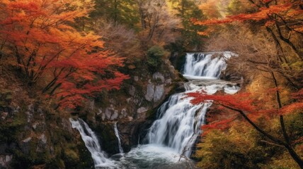 waterfall in autumn forest