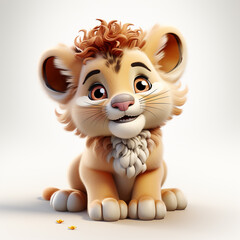 Fototapeta premium Cute lion cartoon on white background