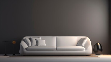 Minimalist clean sofa, with a background on the wall with randon rgb volumetric design, 8k, qhd, sofa interior design,