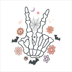 skeleton hand and flowers vector