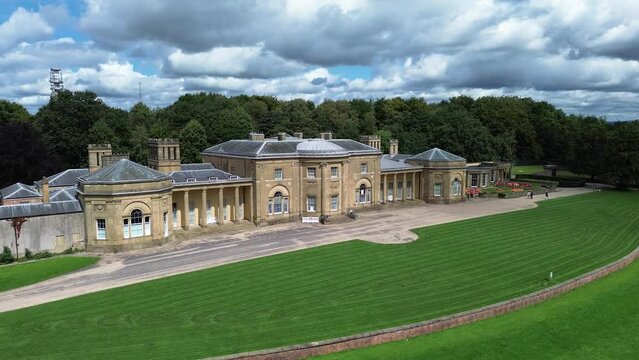 4k30p heaton hall historic architecture aerial view in england landmark
