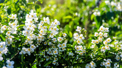 Jasmine blossom branch in the garden in spring

