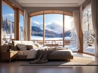 bedroom with snow view