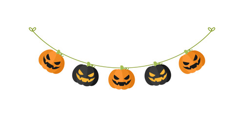 Cute Jack O Lantern Evil Pumpkin Garland for Halloween. Simple banner hanging party classy decor vector element.