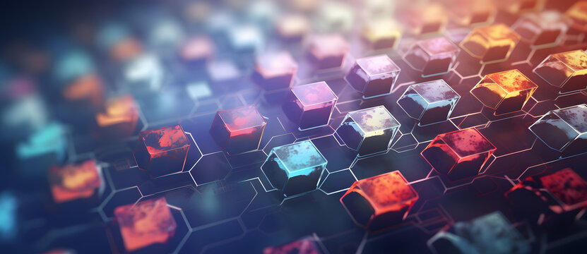 Colorful Computer Keys Surrounded By Lines And Cubes