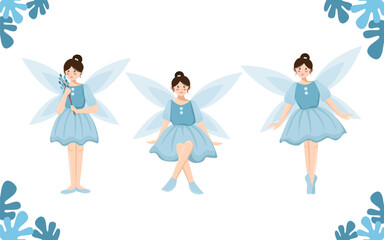 Blue little fairy in many pose