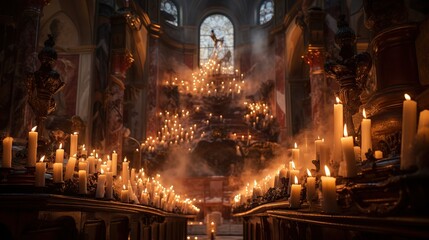 candles in the church - obrazy, fototapety, plakaty