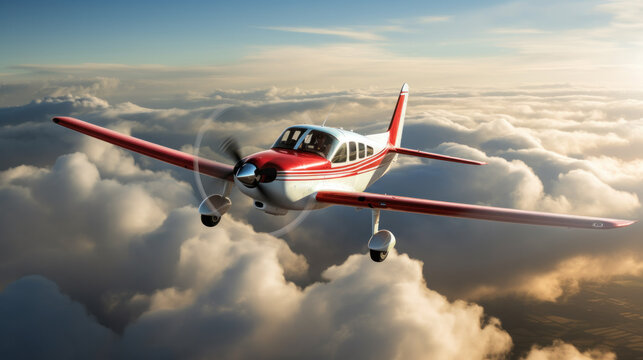 Small prop plane flying in the sky