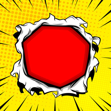 Comic book hole explosion, hand drawn vector illustration