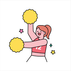 Cheerleaders are cheerleading with pom poms in their hands. Supporters cheering for a sports team.