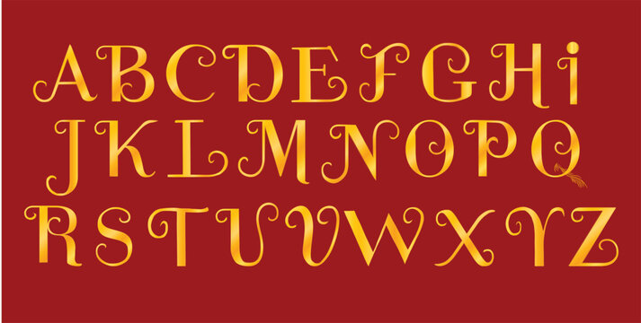 Golden calligraphy font, alphabet letters font