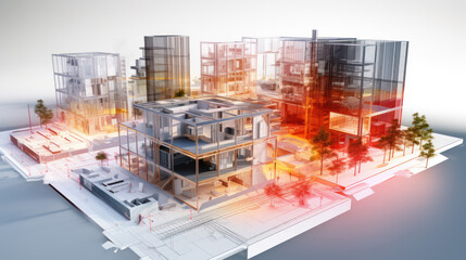 Wireframe of building. sketch design. Digital project visualization