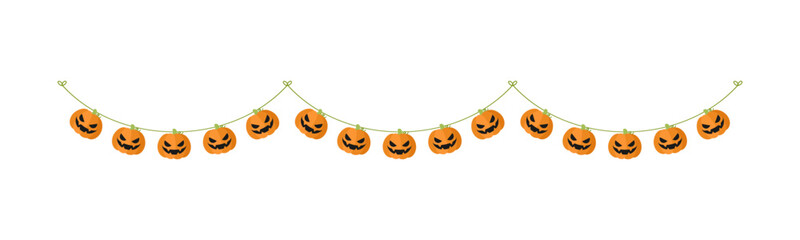 Cute Jack O Lantern Evil Pumpkin Garland for Halloween. Simple banner hanging party classy decor vector element.