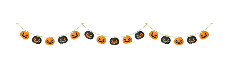 Cute Jack O Lantern Evil Pumpkin Garland for Halloween. Simple banner hanging party classy decor vector element.