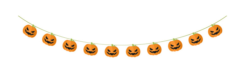 Cute Jack O Lantern Evil Pumpkin Garland for Halloween. Simple banner hanging party classy decor vector element.