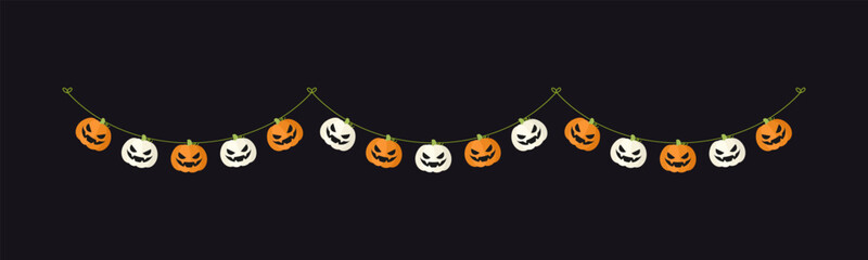 Cute Jack O Lantern Evil Pumpkin Garland for Halloween. Simple banner hanging party classy decor vector element.