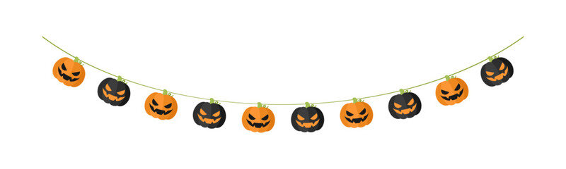 Cute Jack O Lantern Evil Pumpkin Garland for Halloween. Simple banner hanging party classy decor vector element.