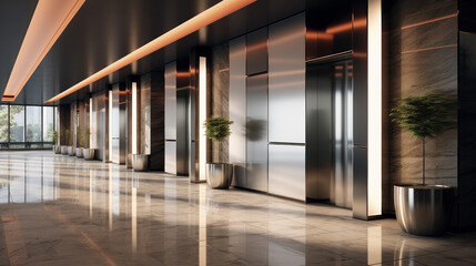 Fototapety  long white empty corridor in interior of entrance hall of modern apartments, office or clinic