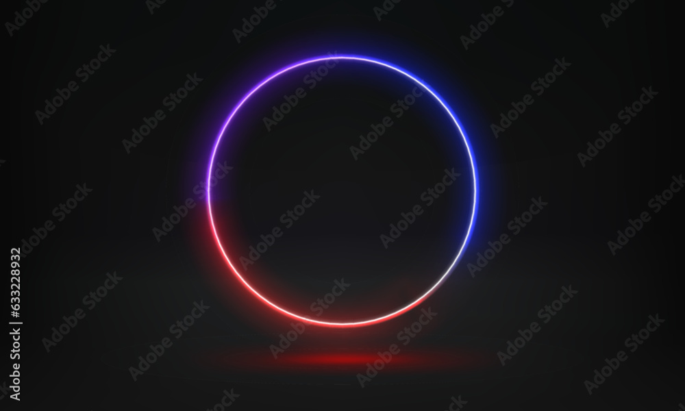 Poster Abstract studio with glowing circle frame of neon light. 3d vector illustration
