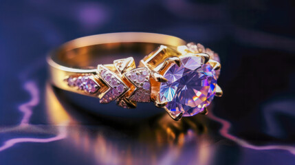 Sparkling and Precious Gold and Diamond Ring AI Generative