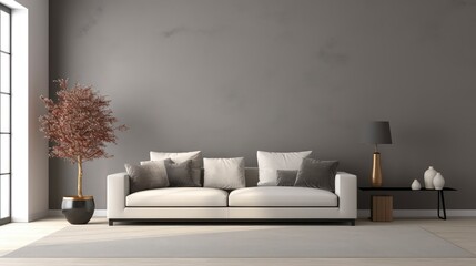 Minimalist clean sofa, with randon rgb pattern wall background, sofa interior design.