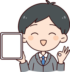 タブレットを持った笑顔の男性