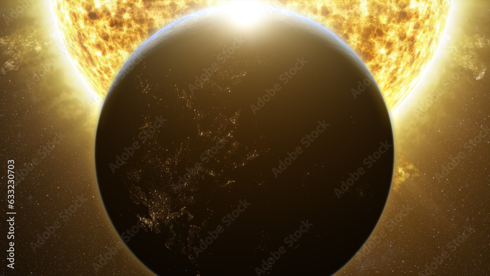 Aufkleber A captivating motion graphic visuals of planet Earth passing the Sun causing an eclipse that partially obscuring the solar brilliance
