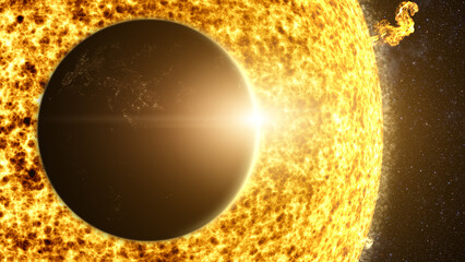 A captivating motion graphic visuals of planet Earth passing the Sun causing an eclipse that...