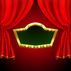  red stage curtain with retro decorative light bulb frame