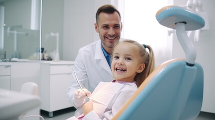 Little girl sitting in the dentists office