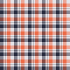 Seamless plaid and checkered patterns in dark blue white and orange for textile design. Tartan plaid pattern graphic background for a fabric print. Vector design.