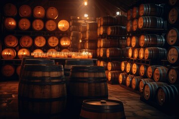 wine and beer barrels in a cellar