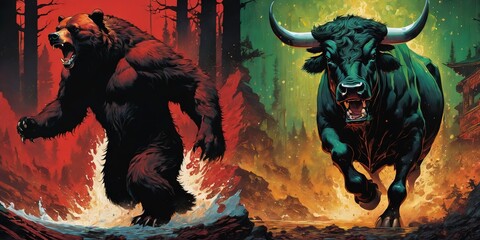 Bear and bull in a fiery face-off

