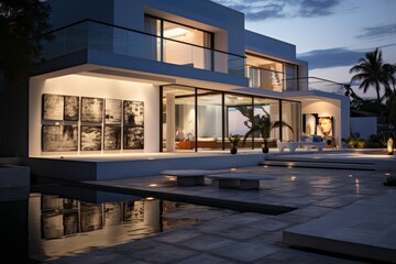 Obraz premium Villa With A Contemporary Art Gallery, Generative AI