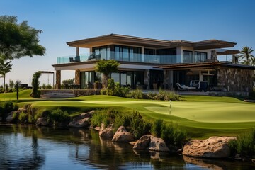 Fototapeta na wymiar Villa With A Private Golf Course, Generative AI
