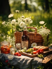 picnic, beer bottle in the garden