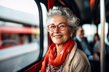 AI generated image of mature senior woman in the bus