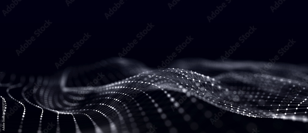 Poster abstract digital science background. a stream of luminous particles. big data visualization. 3d rend