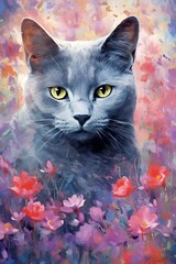 British shorthair cat with flowers