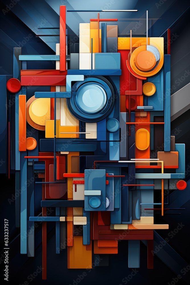 Poster background with colorful geometrical shapes. abstract cubist painting