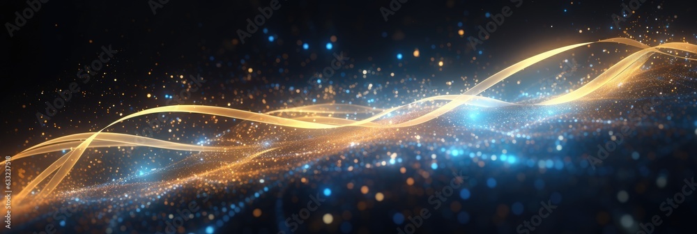 Aufkleber abstract background with gold and blue glowing neon moving high speed wave lines and bokeh lights
