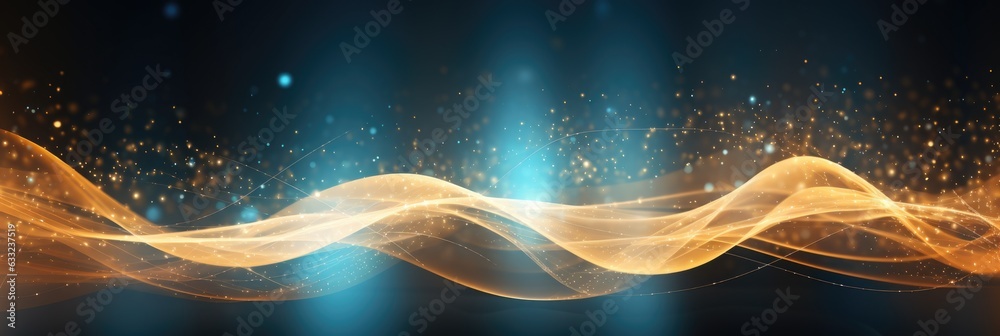 Aufkleber abstract background with gold and blue glowing neon moving high speed wave lines and bokeh lights