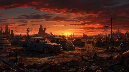 sunset at the junkyard