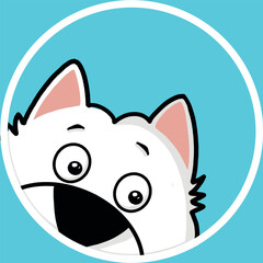 Cute samoyed dog peeking out of the circle. Happy character, cartoon style illustration, vector