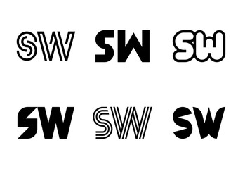 Set of letter SW logos. Abstract logos collection with letters. Geometrical abstract logos