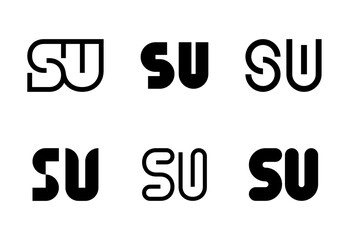 Set of letter SU logos. Abstract logos collection with letters. Geometrical abstract logos