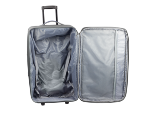 open travel bag, open travel suitcase isolated from background