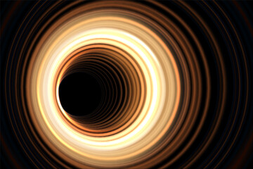 Tunnel of Gold Rings, Shining Holes Circle Lines, Vector Illustration
