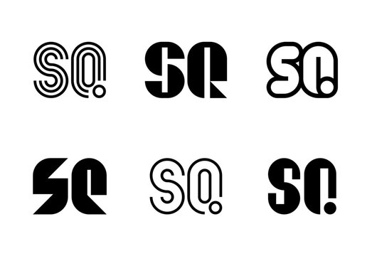 Set of letter SQ logos. Abstract logos collection with letters. Geometrical abstract logos