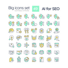 2D editable line icons set representing AI for SEO, isolated vector, linear illustration.